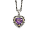 2.00 Carat (ctw) Amethyst Heart Pendant Necklace in Sterling Silver with 14K Accent and Chain